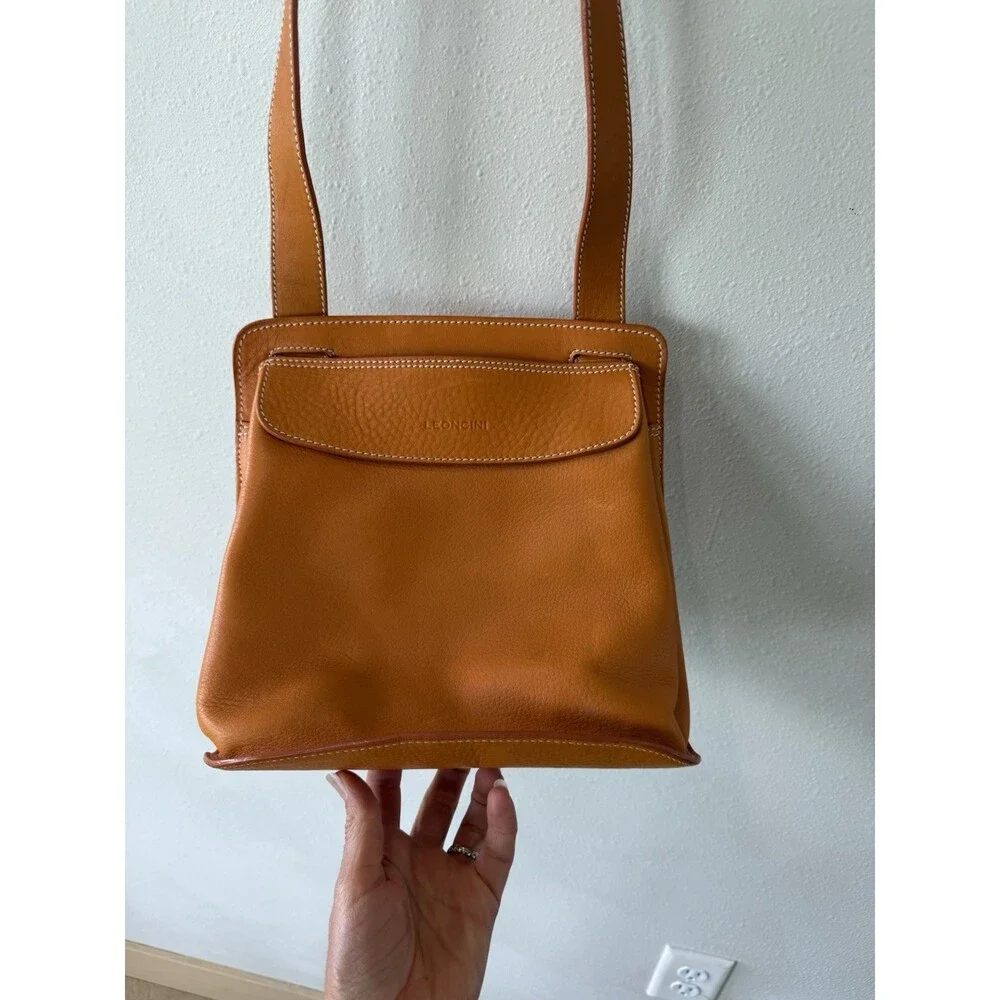 Leoncini Leather Orange Leather Hand Bag Crossbody Italy Purse
